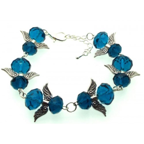 Dark Blue Coloured Crystal Glass Guardian Angel Bracelet